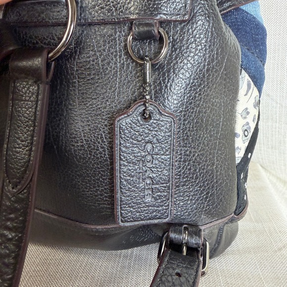 Coach Rare Mini Backpack Black Pebbled Leather Denim Patchwork Blue Turnlock